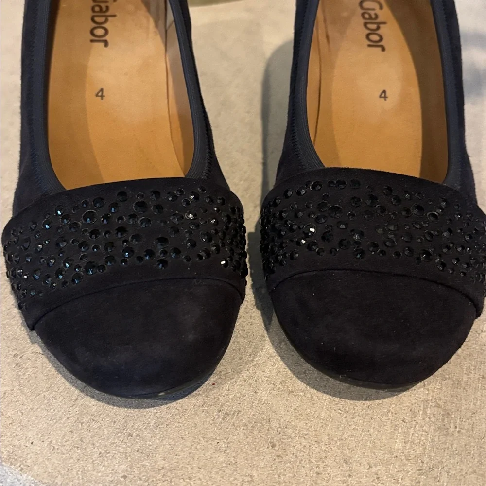 Gabor European Black Crystal Embellished Suede Pumps